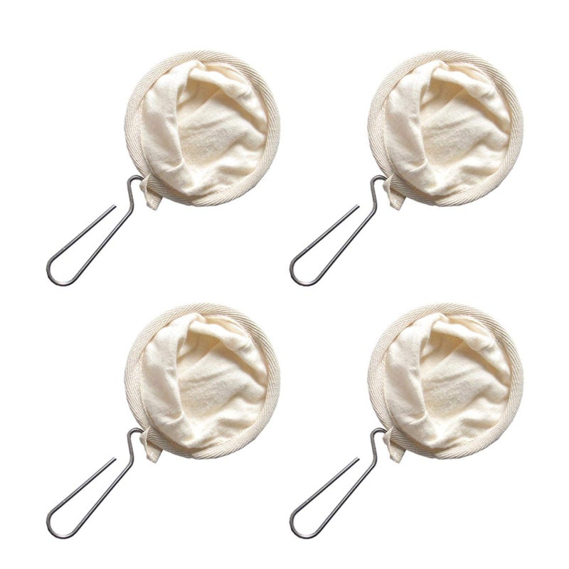 Calidaka 4Pcs Coffee FilterFlannel Cloth Coffee Filter Strainers with Steel HandleReusable Flannel Coffee DripperCoffee Sock Filter Bag Coffee Cloth Strainers for Home Office Kitchen Use