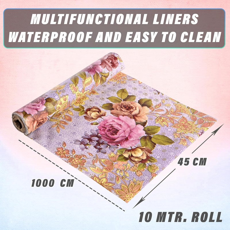 Kuber Industries Shelf Liner 10 MTR PVC Kitchen Drawer Liner Cupboard Covers for Shelves Wardrobe Sheet For Kitchen Pink Gulab Design Blue - Image 3