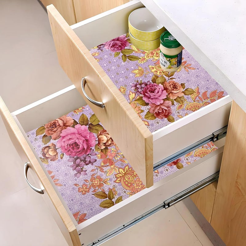 Kuber Industries Shelf Liner 10 MTR PVC Kitchen Drawer Liner Cupboard Covers for Shelves Wardrobe Sheet For Kitchen Pink Gulab Design Blue - Image 2