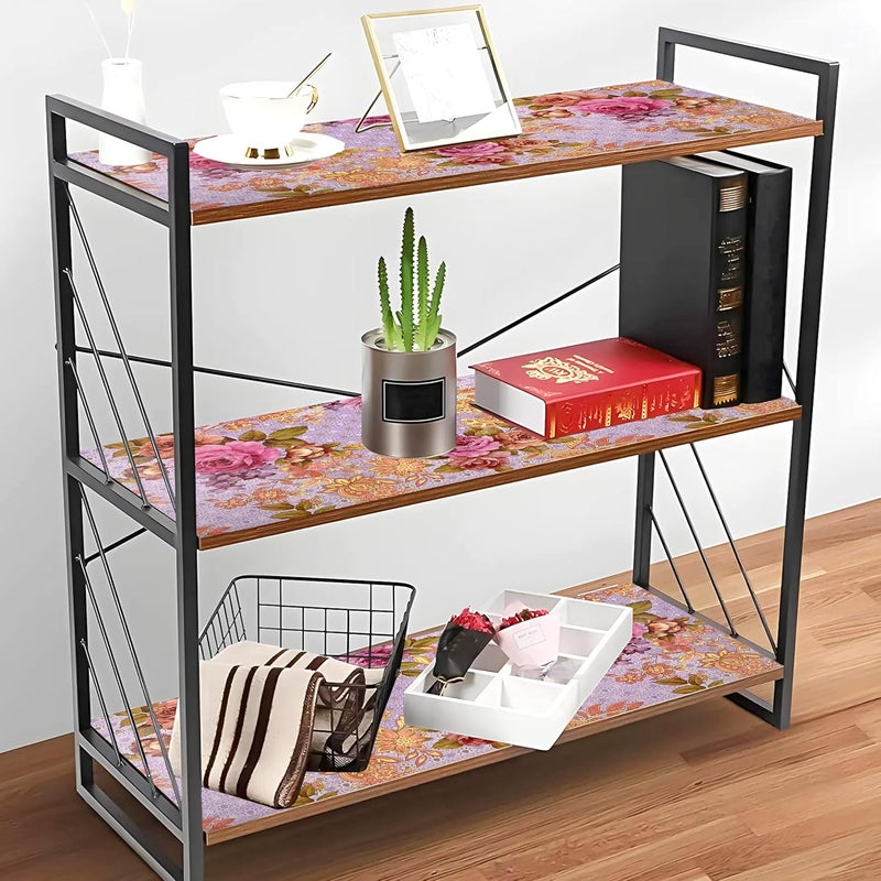 Kuber Industries Shelf Liner 10 MTR PVC Kitchen Drawer Liner Cupboard Covers for Shelves Wardrobe Sheet For Kitchen Pink Gulab Design Blue - Image 4