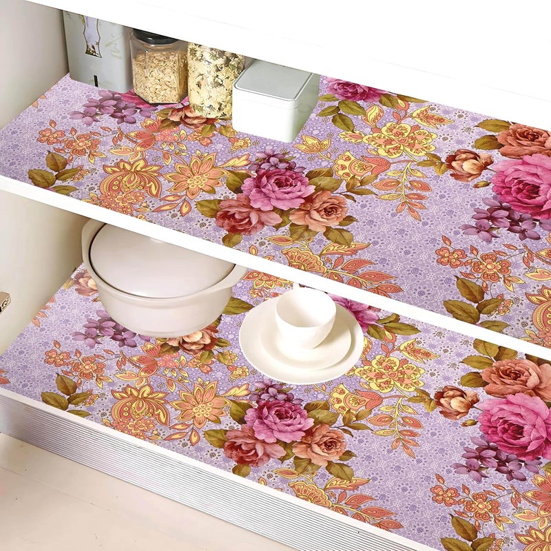 Kuber Industries Shelf Liner 10 MTR PVC Kitchen Drawer Liner Cupboard Covers for Shelves Wardrobe Sheet For Kitchen Pink Gulab Design Blue - Image 1