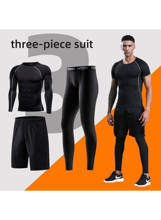 Men's 3-Piece Long Sports Fitness Set for Running and Outdoor Activities