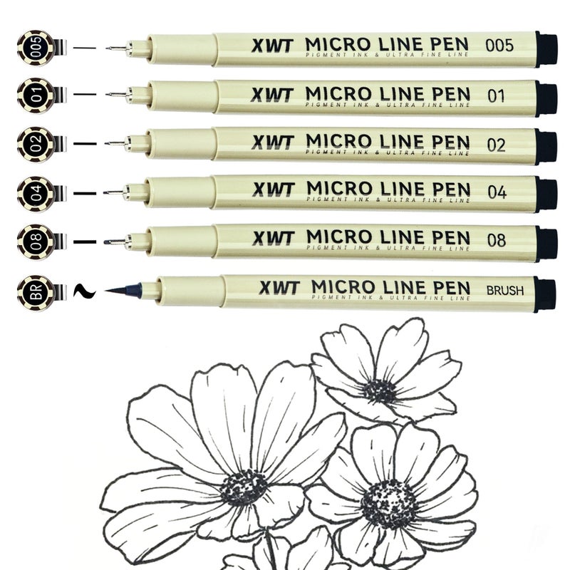 XWT Micro Line Pens Set, Waterproof Pigment, Ultra Fine Line Pen, Black Ink Drawing Supplies for Artists, Designers, Students (Micro Line Pen-6Pcs Set) - Image 1