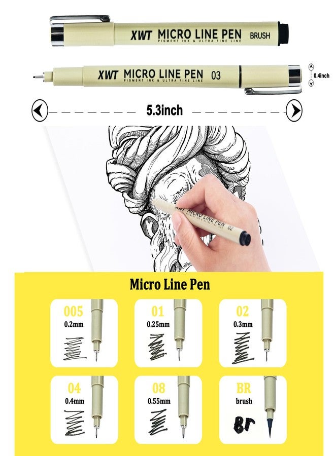 XWT Micro Line Pens Set, Waterproof Pigment, Ultra Fine Line Pen, Black Ink Drawing Supplies for Artists, Designers, Students (Micro Line Pen-6Pcs Set) - Image 2