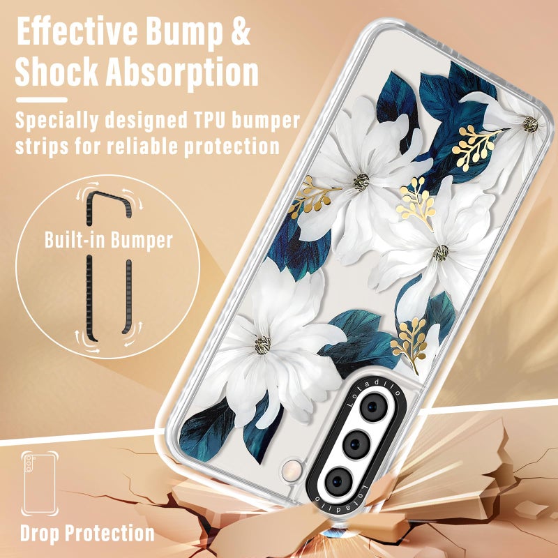 LOTADILO حافظة لوتاديلو اللطيفة لجهاز Galaxy S21 FE 5G - للنساء والفتيات تصميم كاواي مضحك ممتع جمالي زهور زرقاء موضة أنثوية للمراهقات نمط حافة TPU لحافظة سامسونج Galaxy S21 FE - Image 4