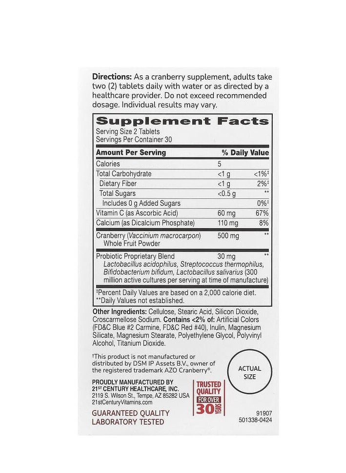 21st CENTURY Cranberry with Probiotics 60 Tablets  - Image 2