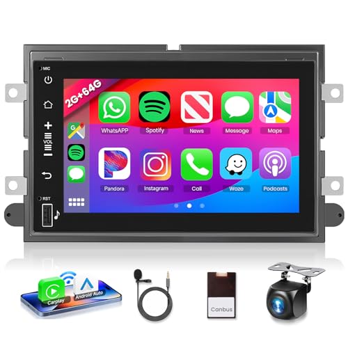 Podofo راديو بودوفو 2G 64G لسيارات فورد F150 F250 F350 فيوجن إيدج إكسبلورر إكسبيديشن، ستيريو 7 إنش 1080p IPS بشاشة تعمل باللمس F-150 مع كار بلاي اللاسلكي وأندرويد أوتو ونظام تحديد المواقع GPS وواي فاي وراديو FM/RDS وكاميرا خلفية - Image 1