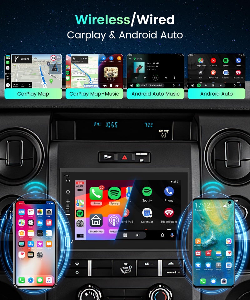 Podofo راديو بودوفو 2G 64G لسيارات فورد F150 F250 F350 فيوجن إيدج إكسبلورر إكسبيديشن، ستيريو 7 إنش 1080p IPS بشاشة تعمل باللمس F-150 مع كار بلاي اللاسلكي وأندرويد أوتو ونظام تحديد المواقع GPS وواي فاي وراديو FM/RDS وكاميرا خلفية - Image 4