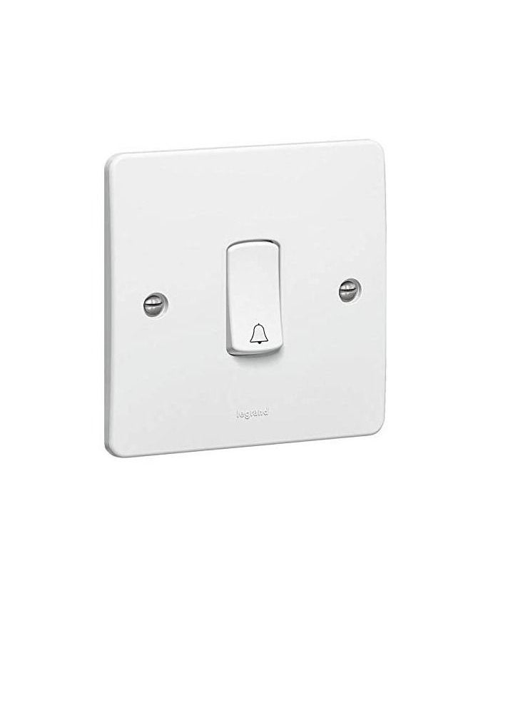 Legrand Synergy White Single Bell Push Switch 1 Gang 2 Way bell symbol 10A 250V  - Image 1