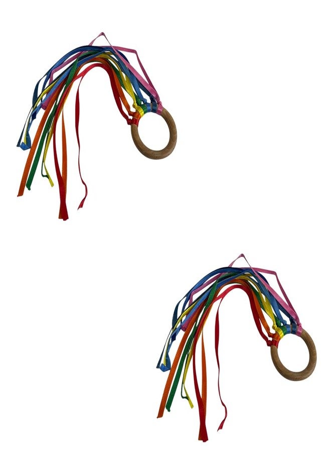 Brainytots Rainbow Ribbon Teether - Soft Neem Wood Kids Teething Toy with Vibrant Colors for Soothing Relief, BPA-Free and Safe for Infants (Pack of 2) - Image 1