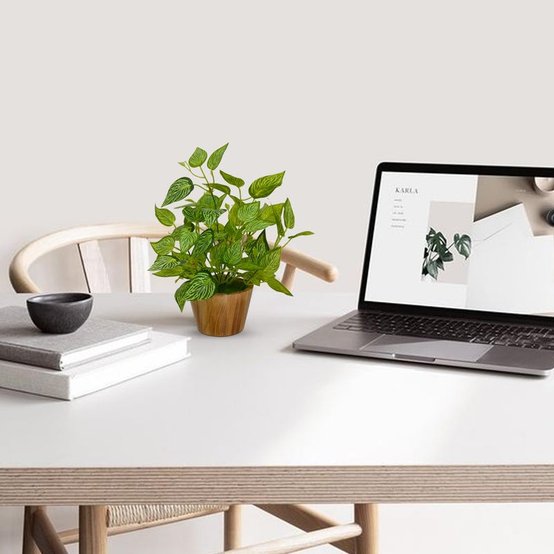 fancymart Artificial Plant Leaves in Wooden Pot Perfect Potted Decoration for Home Living Room & Office Spaces Décor - Image 2