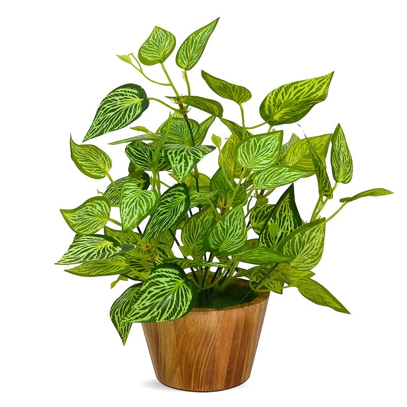 fancymart Artificial Plant Leaves in Wooden Pot Perfect Potted Decoration for Home Living Room & Office Spaces Décor - Image 1