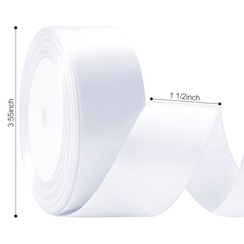 Flezoo 25 Yards White Satin Ribbon 1 1/2inch, Single Face Polyester Silk Fabric Hair String Ribbon for Craft, Flower Bouquets, Gift Wrapping, Wedding, Bow Making and Valentines Decoration - Image 2