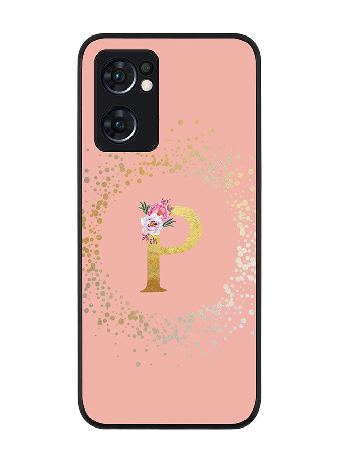 Stylizedd Rugged Black edge case for Oppo Find X5 Lite, Slim fit Cover - Custom Monogram Initial Letter Floral Pattern Alphabet - P (Rose Pink ) - Image 1