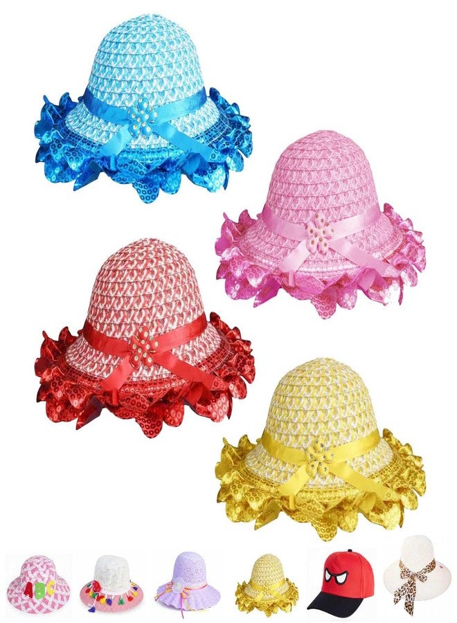 SAI PRASEEDA قبعة شمسية للأطفال من ساي براسيدا | عبوة من 3 قطع | متعددة الألوان | مقاس واحد | تصميم مزين بشريط مكشكش | مناسبة للحماية من الشمس والمناسبات الخاصة - Image 1
