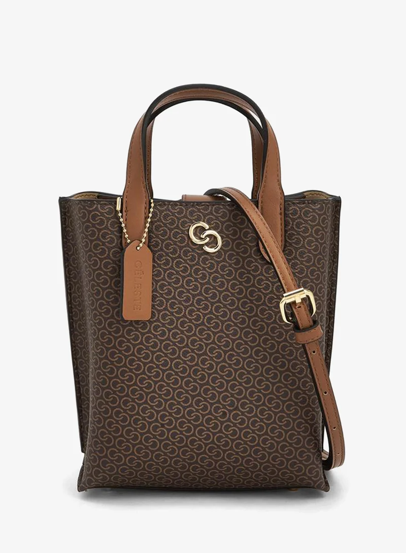 Monogram Print Tote Bag with Double Handle