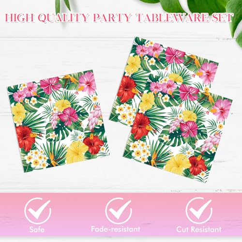 DURYGEN 40PCS Hawaiian Luau Party Decoration, Luau Decoration Aloha Tropical Palm Leaves Tableware Supplies Hawaii Disposable Plates, Napkins, Party Supplies for Birthday Summer Kid - Image 4