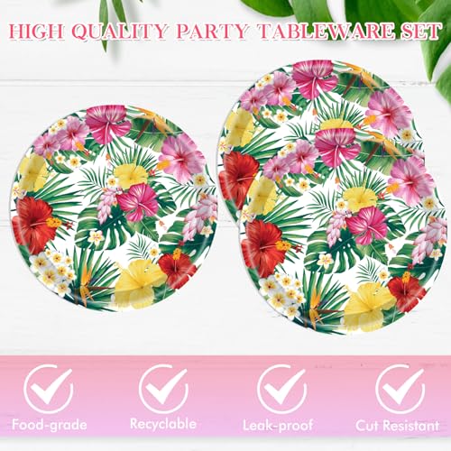 DURYGEN 40PCS Hawaiian Luau Party Decoration, Luau Decoration Aloha Tropical Palm Leaves Tableware Supplies Hawaii Disposable Plates, Napkins, Party Supplies for Birthday Summer Kid - Image 3