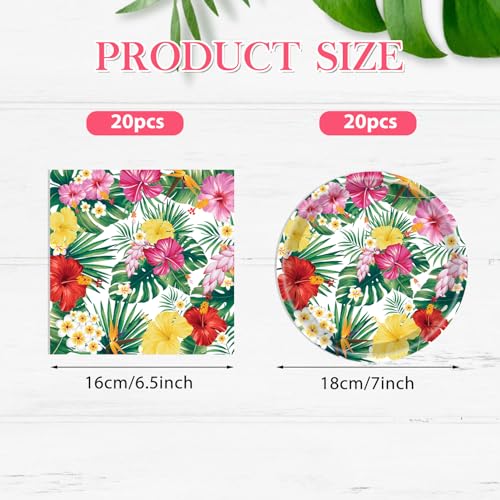 DURYGEN 40PCS Hawaiian Luau Party Decoration, Luau Decoration Aloha Tropical Palm Leaves Tableware Supplies Hawaii Disposable Plates, Napkins, Party Supplies for Birthday Summer Kid - Image 2