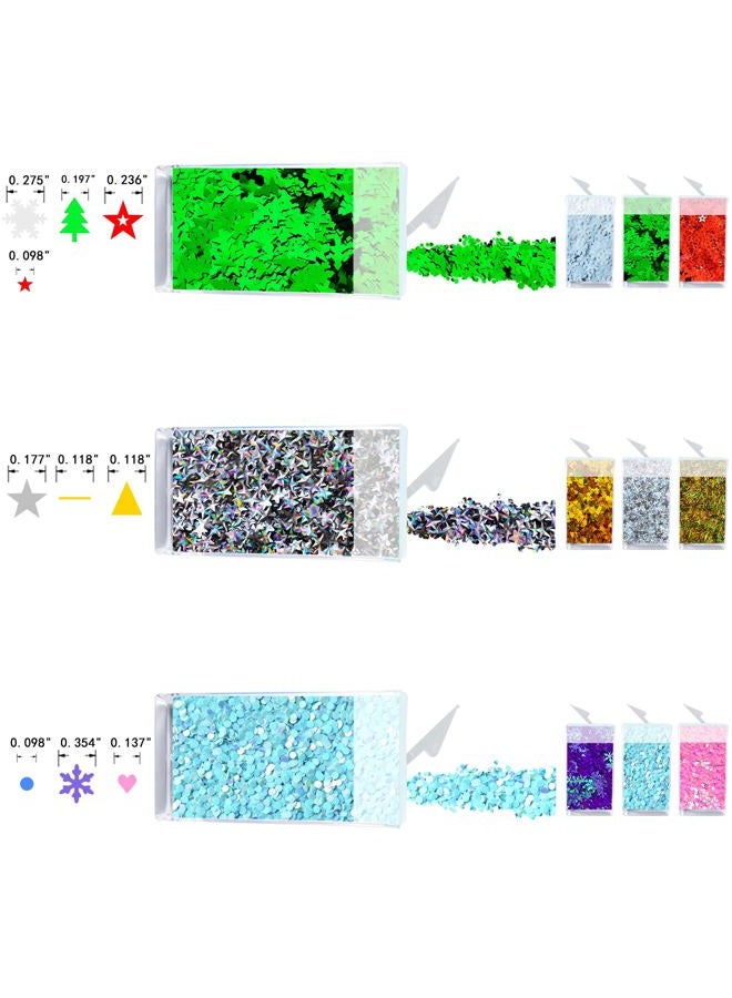 Wenida Glitter Wenida 9 Bottle Christmas Holographic Iridescent Chameleon Laser Festival Sequins Snowflakes Tree Craft Chunky Glitter for Arts Face Hair Body Nail - Image 4
