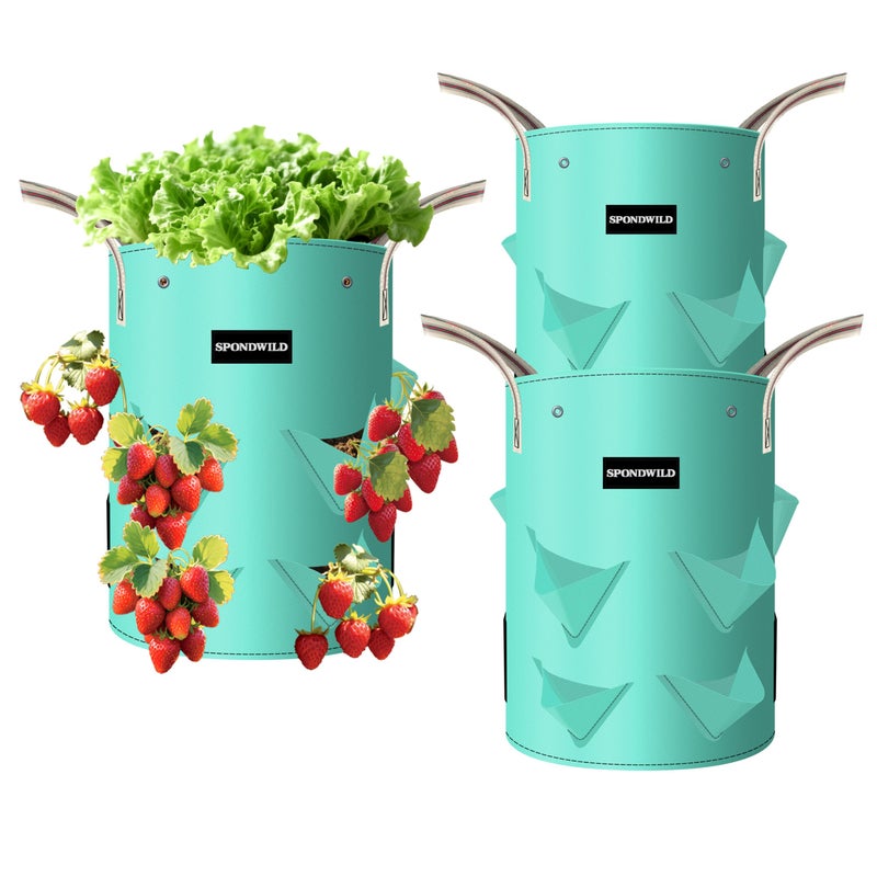 SPONDWILD 3 Pack 10 Gallon Strawberry Grow Bags, Heavy Duty PE Plant Pots with Breathable Windows and Drainage Holes, Ideal for Strawberries, Veggies, Flowers and Balcony - Image 1