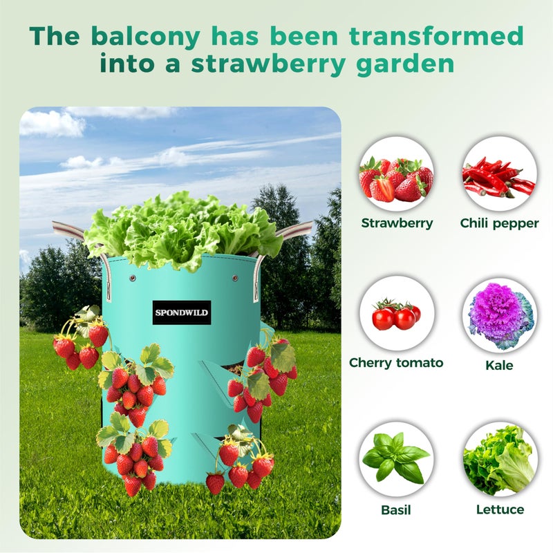 SPONDWILD 3 Pack 10 Gallon Strawberry Grow Bags, Heavy Duty PE Plant Pots with Breathable Windows and Drainage Holes, Ideal for Strawberries, Veggies, Flowers and Balcony - Image 4
