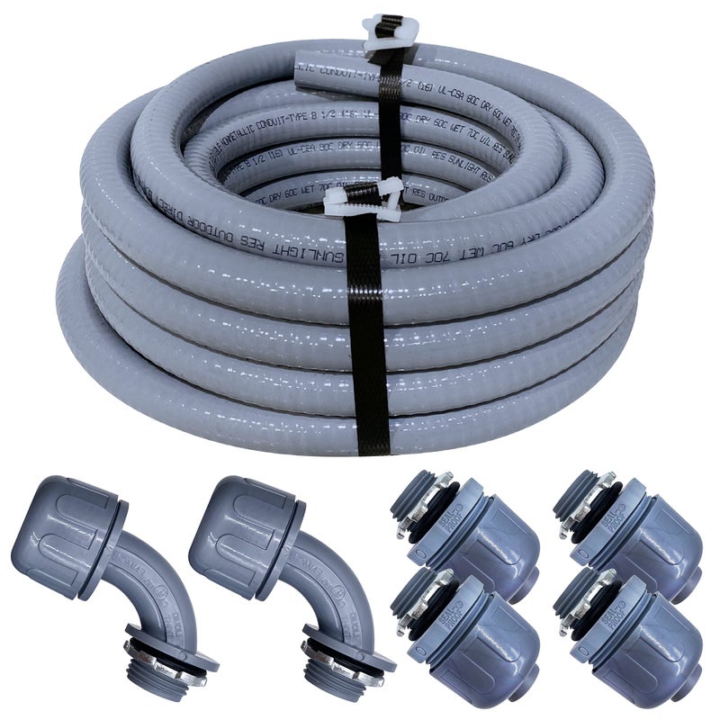 Sealproof 1-Inch Non-metallic Liquid-Tight Conduit and Connector Kit, 25 Foot Made in USA Flexible Electrical Conduit Type B with 4 Straight and 2 90-Degree Conduit Connector Fittings, 1" Dia - Image 3