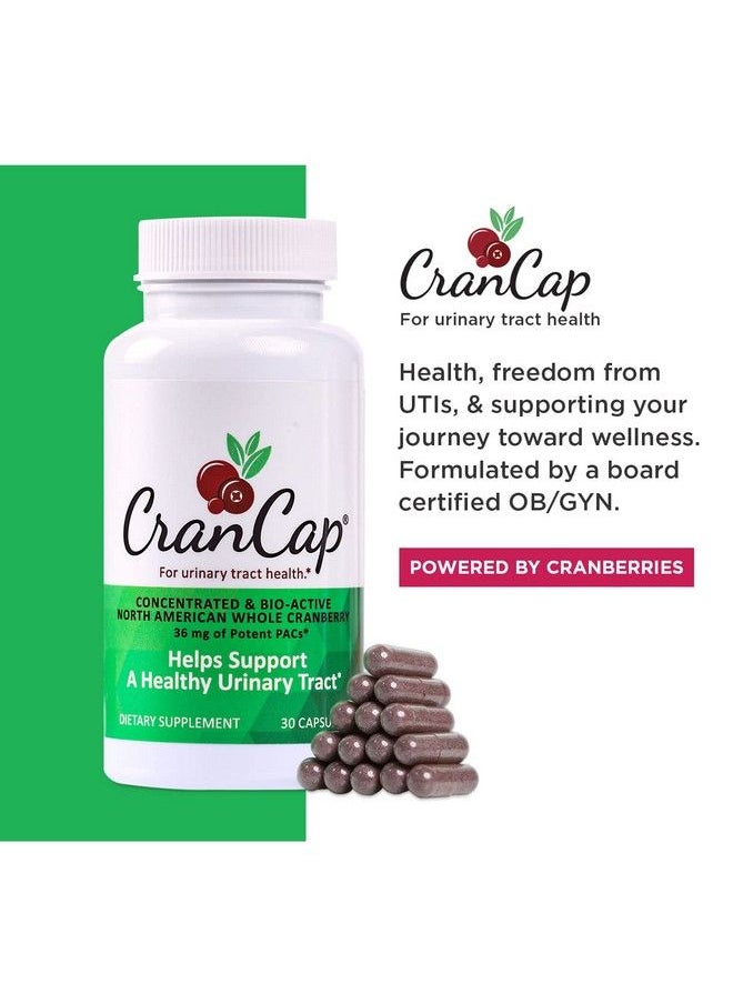 CranCap - Cranberry Pills For Urinary Tract Health 30 Count 36Mg Of Potent Pacs Cranberry Extract Helps Cleanse & Protect The Urinary Tract From A Uti Nongmo Vegan And Glutenfree - Image 1