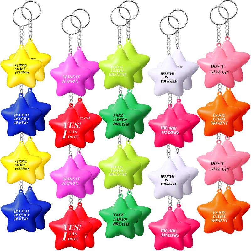 Zomiboo 40 Pcs Motivational Stress Balls Bulk Keychain Foam Star with Relief Quotes Employee Appreciation Gift for Relieve Anger - Image 3