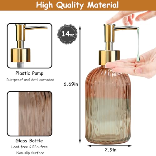 YYTSGG Glass Soap Dispenser with Gold Plastic Pump 135oz Refillable Liquid Hand Soap Dispenser 2 Pack Crystal Lotion Bottle for Modern Home Decor Bathroom Kitchen Countertop HotelOrange - Image 3