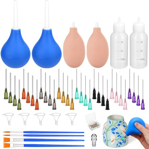 Jollidecor 98 PCS Pottery Tools Supplies Precision Tip Applicator Clay Slip Trailing Bottles with Needles Glaze Brushes Ceramic Tool Set with Squeeze Graduated Bottle for Glaze - Image 1