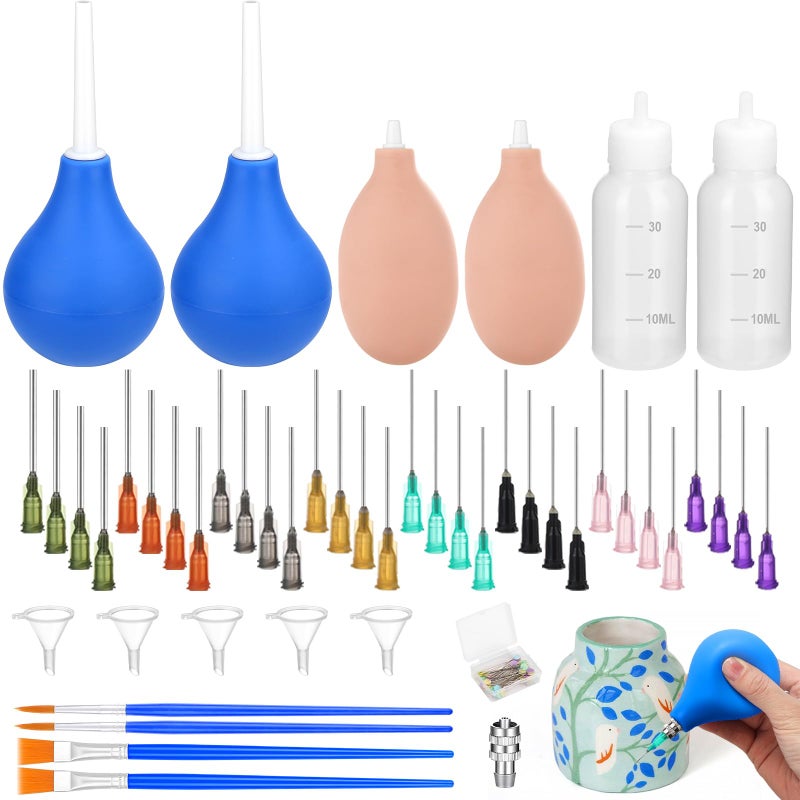 Jollidecor 98 PCS Pottery Tools Supplies Precision Tip Applicator Clay Slip Trailing Bottles with Needles Glaze Brushes Ceramic Tool Set with Squeeze Graduated Bottle for Glaze - Image 3