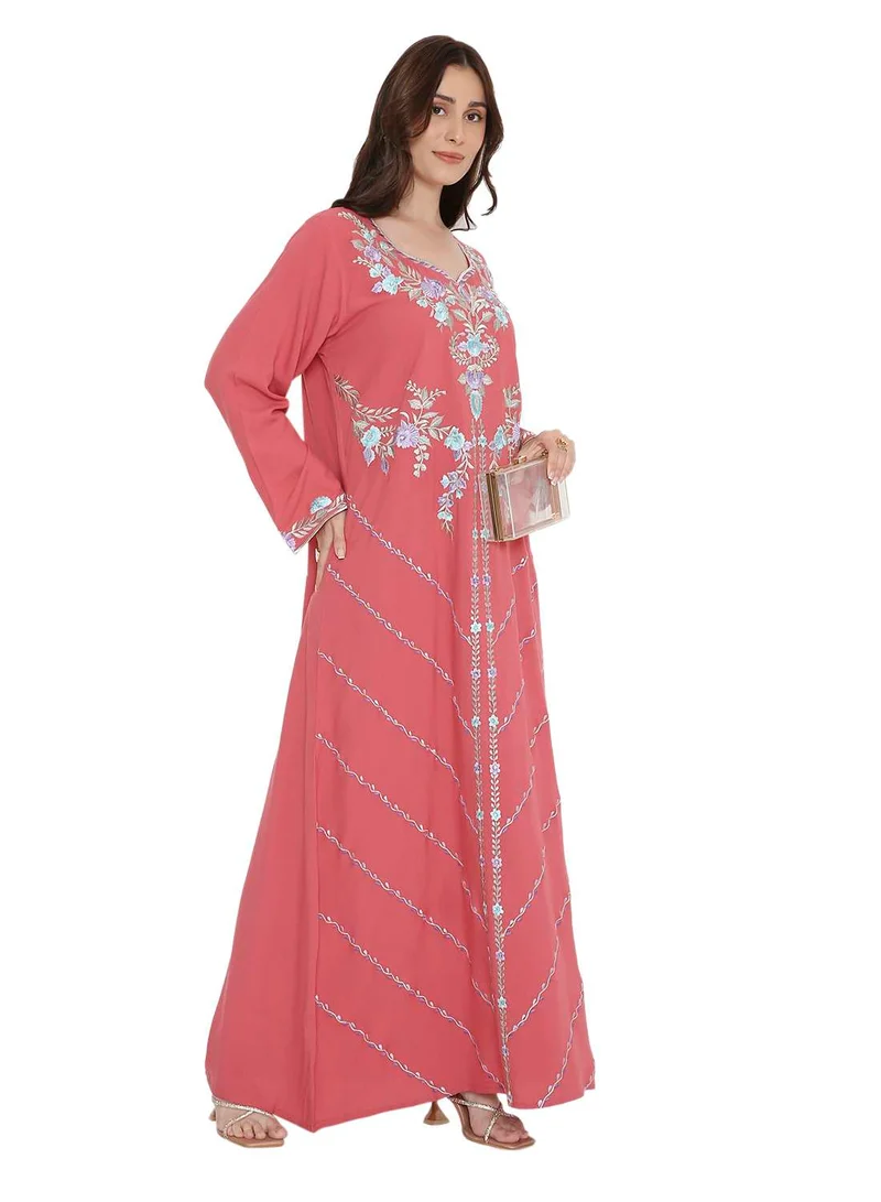 HANA & SARA Long  flower embroidery  Unique arabic kaftan jalabiya dress