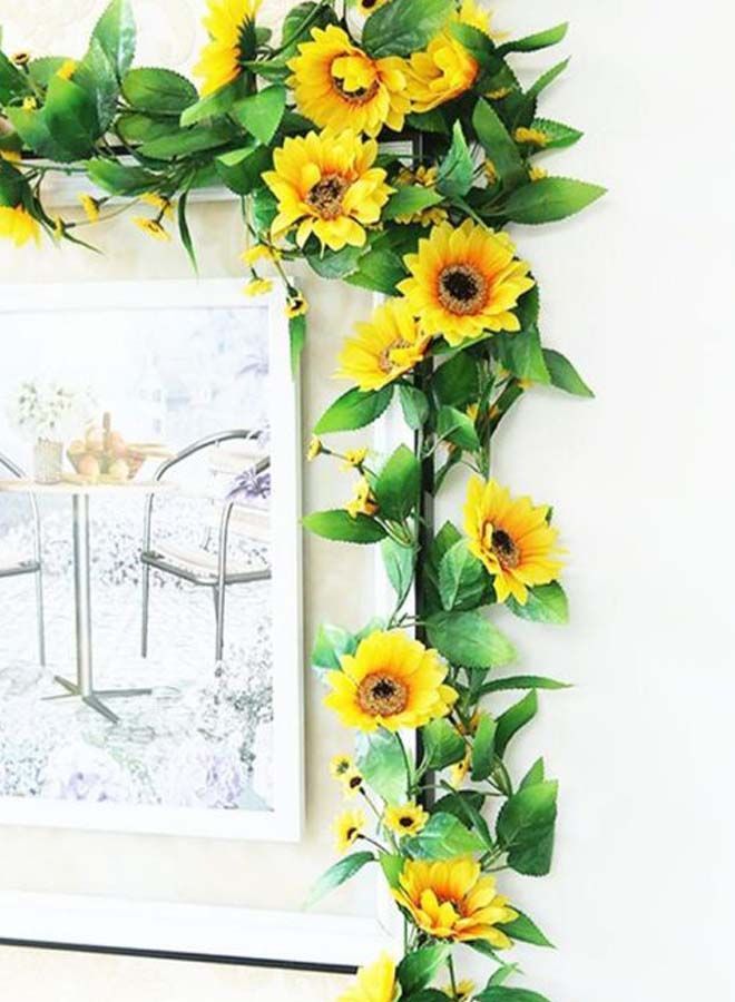 NIBEMINENT Decorative Artificial Sunflower And Leaf Vine Yellow/Green/Brown 2.3meter  - Image 2