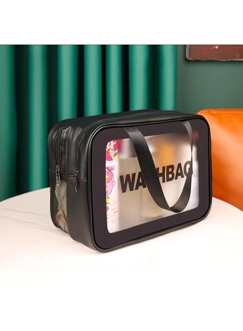 Wash Bag | Separate Wet/Dry Compartments | Clear Toiletry Organizer Pouch for Cosmetics, Shower, & Gym - Image 2