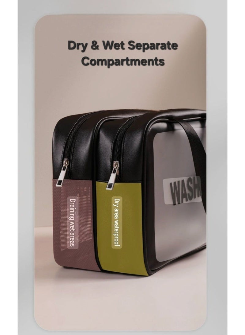 Wash Bag | Separate Wet/Dry Compartments | Clear Toiletry Organizer Pouch for Cosmetics, Shower, & Gym - Image 3