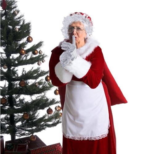 Shinymoon 7 Pcs Mrs. Claus Costume for Women Santa Claus Costume Thick Velvet Santa Dress Outfit for Christmas Party(Dark Red, Large) - Image 4