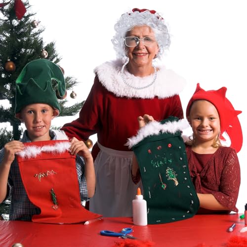Shinymoon 7 Pcs Mrs. Claus Costume for Women Santa Claus Costume Thick Velvet Santa Dress Outfit for Christmas Party(Dark Red, Large) - Image 5