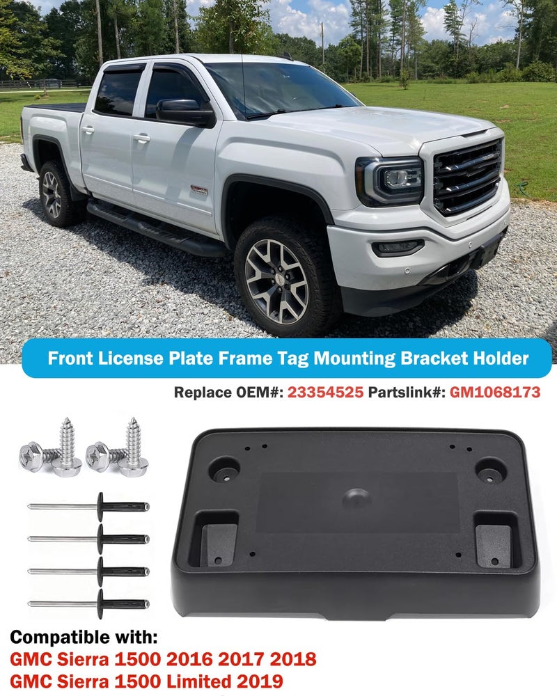 Wocch Front License Plate Frame for GMC Sierra 1500 2016 2017 2018 for 2019 Sierra 1500 Limited Front Bumper License Plate Holder Mounting Bracket Replace # 23354525 GM1068173 - Image 2
