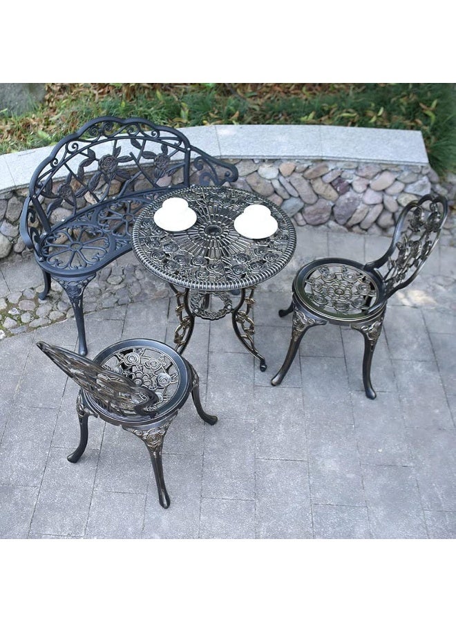 YULAN Yulan Outdoor 4-Piece Tables and Chairs, 1 Table, 2 Round Chairs and 1 Bench, Metal cast Aluminum, Bistro 0272 Suit, Garden Bench, Rose Pattern  - Image 1