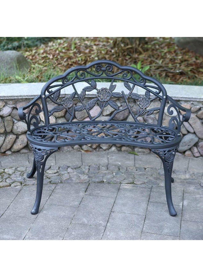 YULAN Yulan Outdoor 4-Piece Tables and Chairs, 1 Table, 2 Round Chairs and 1 Bench, Metal cast Aluminum, Bistro 0272 Suit, Garden Bench, Rose Pattern  - Image 3