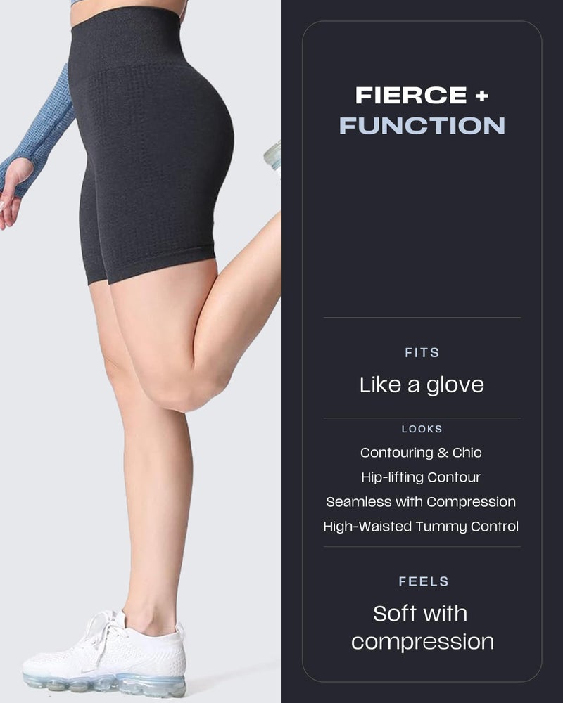 Aoxjox Seamless Workout Biker Shorts for Women High Waisted Exercise Athletic Gym Booty Running Yoga Short 5" (Black Marl New, Small) - Image 2