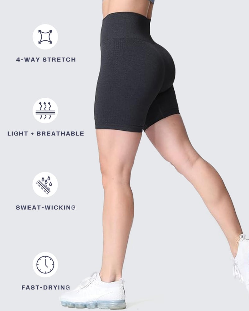 Aoxjox Seamless Workout Biker Shorts for Women High Waisted Exercise Athletic Gym Booty Running Yoga Short 5" (Black Marl New, Small) - Image 4