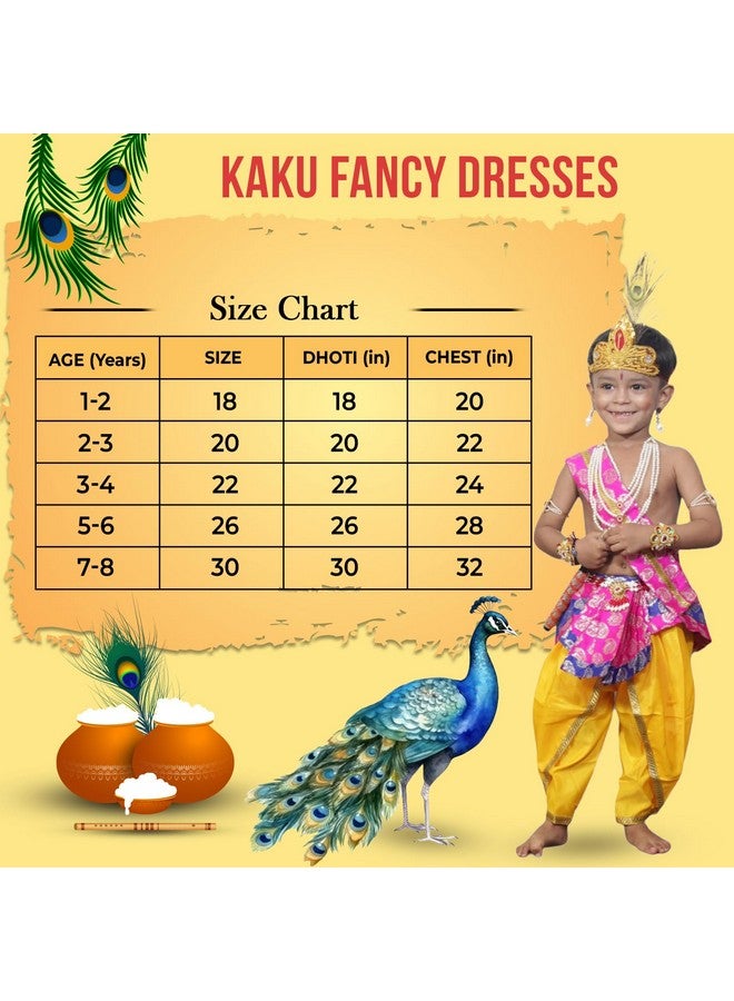 Kaku Fancy Dresses Silk,Polyester Krishna Costume For Kids Infant Baby Krishna Dress For Boys(Set Of 11-Magenta Dhoti,Patka(Stole),Belt,Mukut,5 Layer Pearl Mala,Bajuband,Earrings,Bansuri&Morpankh) - Image 3