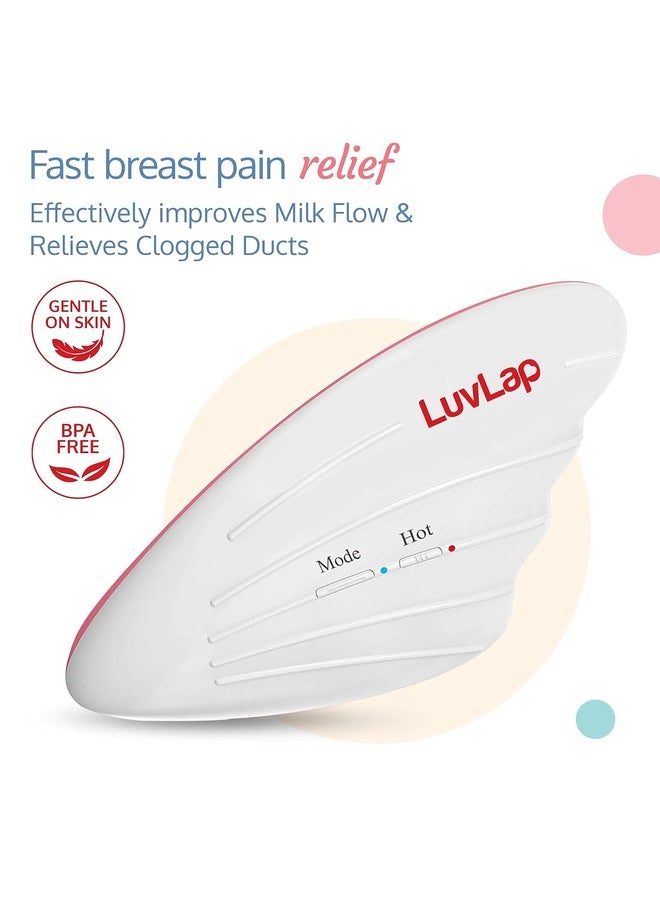 Luvlap 2-in-1 Warming Lactation Breast Massager, Pain relief with 3-level heat & 6-level vibration adjustment, for Breastfeeding, Pumping, Clears Clogged Ducts, Engorgement, Waterproof, White & Pink - Image 2