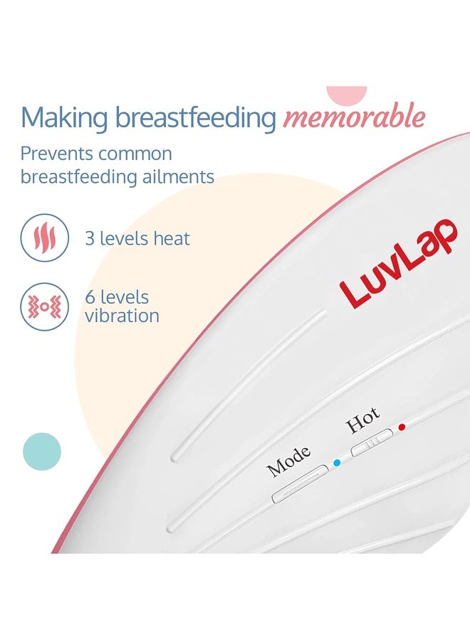 Luvlap 2-in-1 Warming Lactation Breast Massager, Pain relief with 3-level heat & 6-level vibration adjustment, for Breastfeeding, Pumping, Clears Clogged Ducts, Engorgement, Waterproof, White & Pink - Image 4