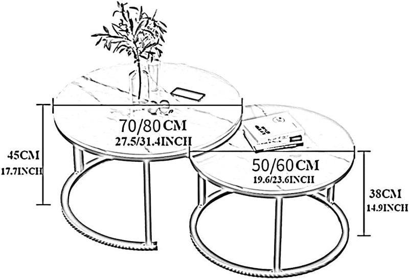 Harmony Home Modern Round Faux Marble Nesting Coffee Table For Living Sofa Center (White/Black) - Image 3