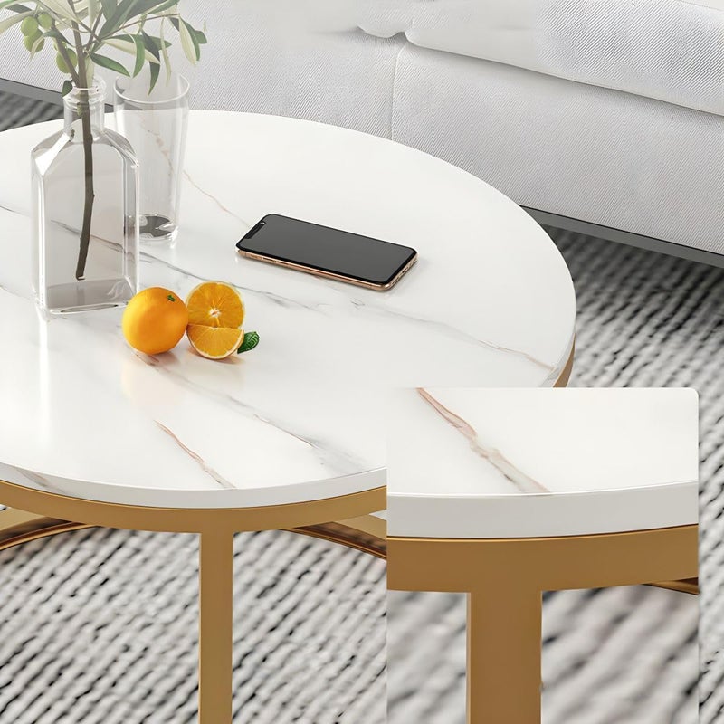 Harmony Home Modern Round Faux Marble Nesting Coffee Table For Living Sofa Center (White/Black) - Image 5