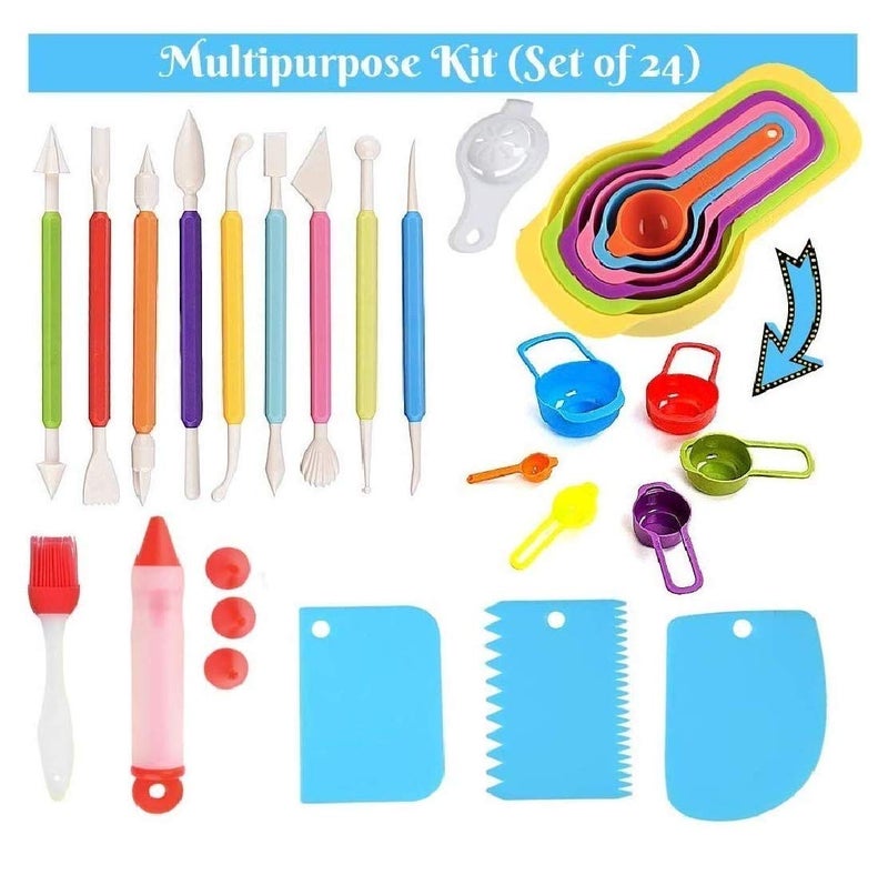 NIDY 24Pcs Kitchen Art Craft Essentials Measuring Cups Spoons Set Egg Yoke Separator Nail Art Carving Tool Cake Scraper Smoother Dough Cutter Silicone Food Writing Pen Silicone Oil Brush - Image 1