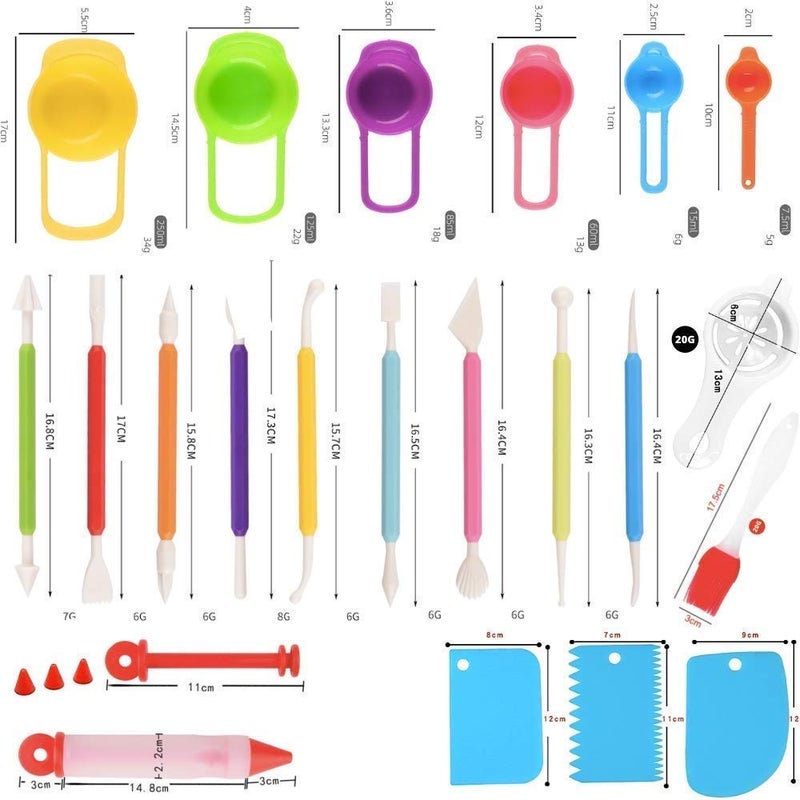 NIDY 24Pcs Kitchen Art Craft Essentials Measuring Cups Spoons Set Egg Yoke Separator Nail Art Carving Tool Cake Scraper Smoother Dough Cutter Silicone Food Writing Pen Silicone Oil Brush - Image 3